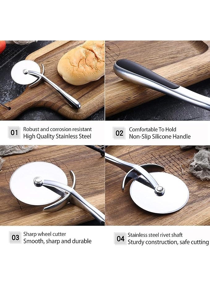 مقبض سيليكون مانع للانزلاق مع شفرة حادة من الفولاذ المقاوم للصدأ لتقطيع البيتزا - Image 2